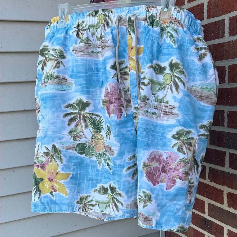 Men's Blue Tropical Print Swim Trunks XXL